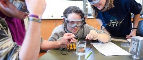 Students conducting a chemistry experiment